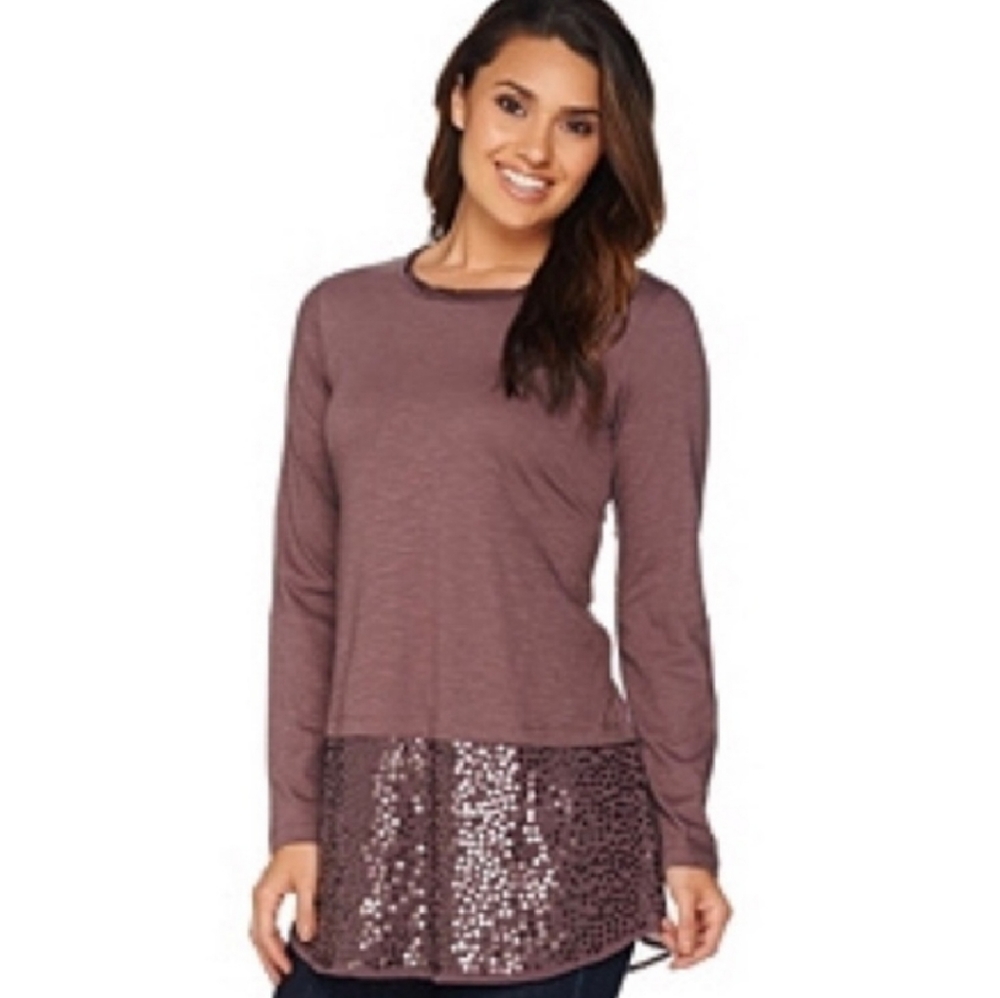 LOGO Sequin Chiffon Trim Tunic